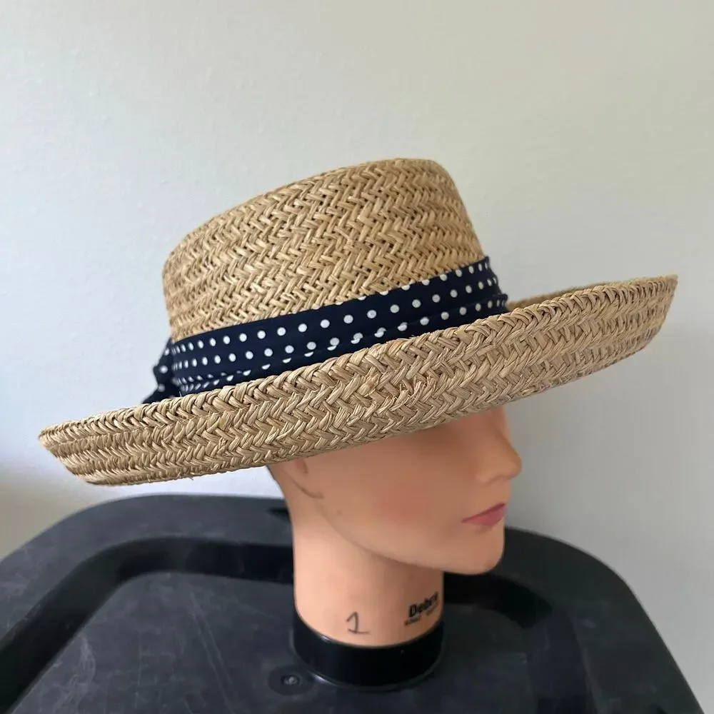 Firethorn Summer Rules Wide Brim Straw Sun Hat with Polka Dot Bow resortwear